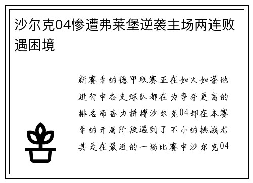 沙尔克04惨遭弗莱堡逆袭主场两连败遇困境