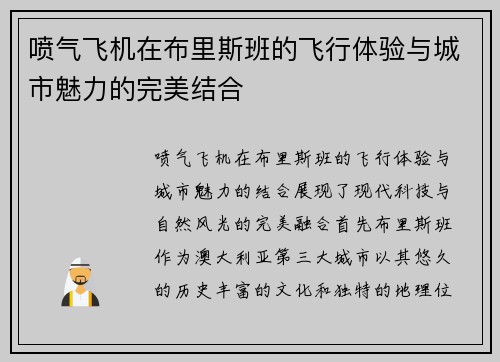 喷气飞机在布里斯班的飞行体验与城市魅力的完美结合